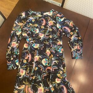 LOFT Pink and Green Floral Bishop Sleeve Sundress